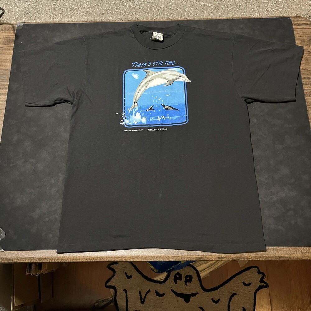 Vintage Dolphin Art Shirt 90s Human-I-Tees Harlequin Extinction Is Forever USA